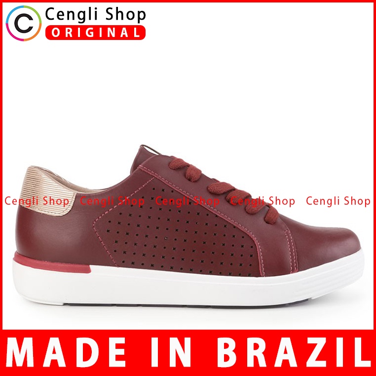 SEPATU SNEAKER KULIT OBERMAIN WANITA ORIGINAL CASUAL MERAH MAROON OW04