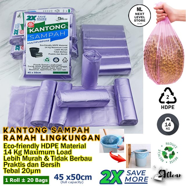 Premium Garbage Bag Kantong Sampah 45x50cm SJClean (1 roll) - Ungu