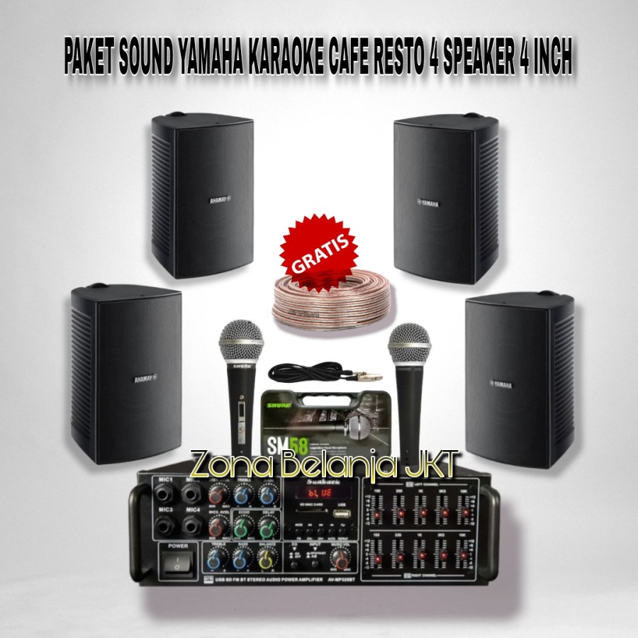 PAKET SOUND SPEAKER YAMAHA VS4 4 INCH 4 SPEAKER CAFE RESTO KLINIK PANGGILAN AMPLI USB BLUETOOTH MIC (YMH-7)