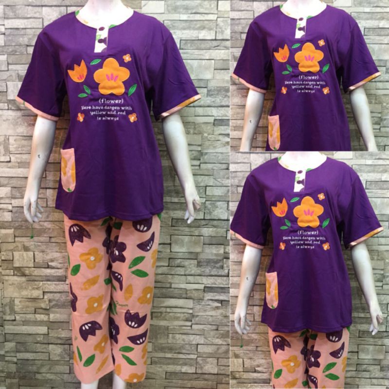 JUMBO CP DAILILAN  | BAJU TIDUR WANITA DEWASA | COD | PIYAMA-Flower Ungu