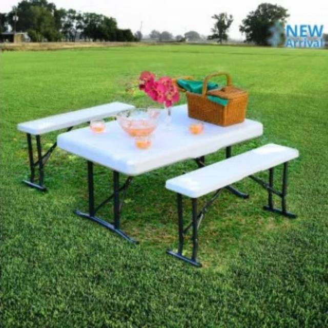 Krisbow Set Meja Makan Kursi Plastik Besi Lipat Piknik Jualan Outdoor