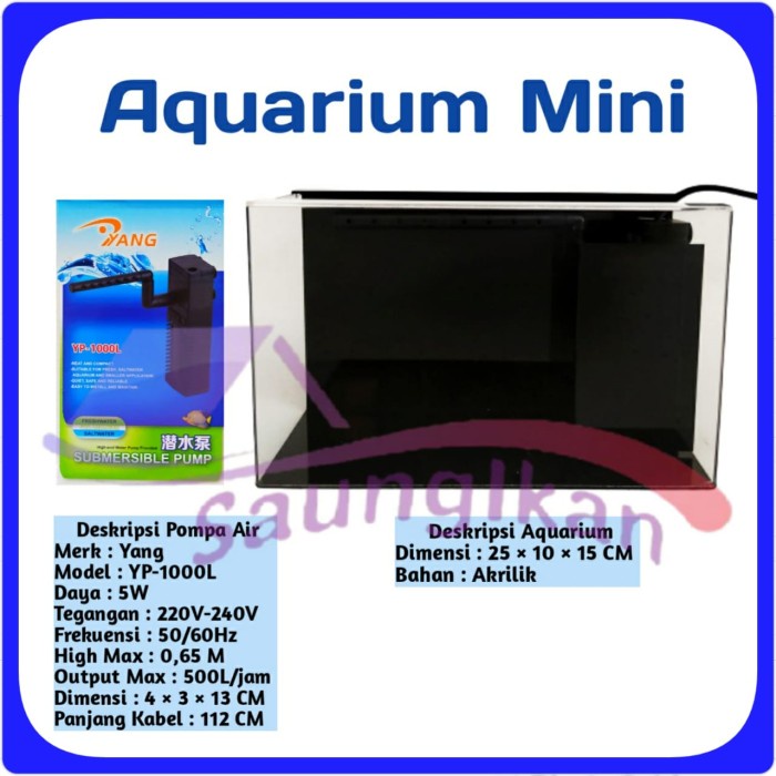 PAKET Aquarium Mini Ikan Hias Akrilik ACRYLIC plus Pompa Sirkulasi - Hitam