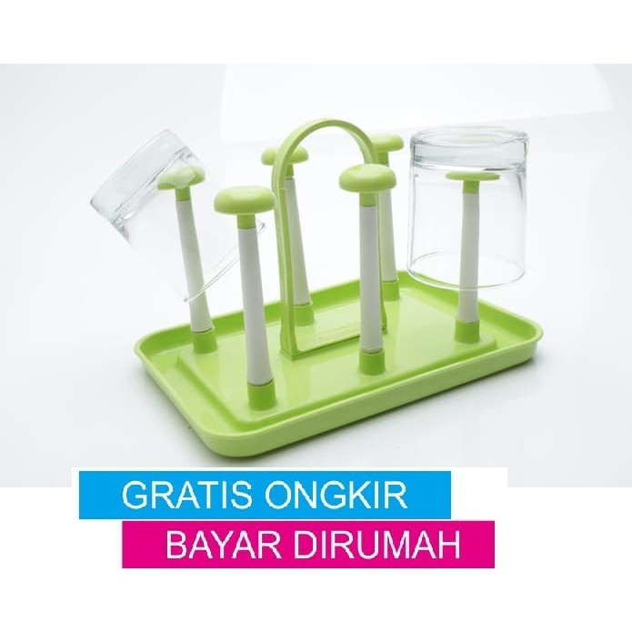 Stand Gelas 6 Stick Plastik Kotak - Tempat Cangkir - Rak - Tatakan