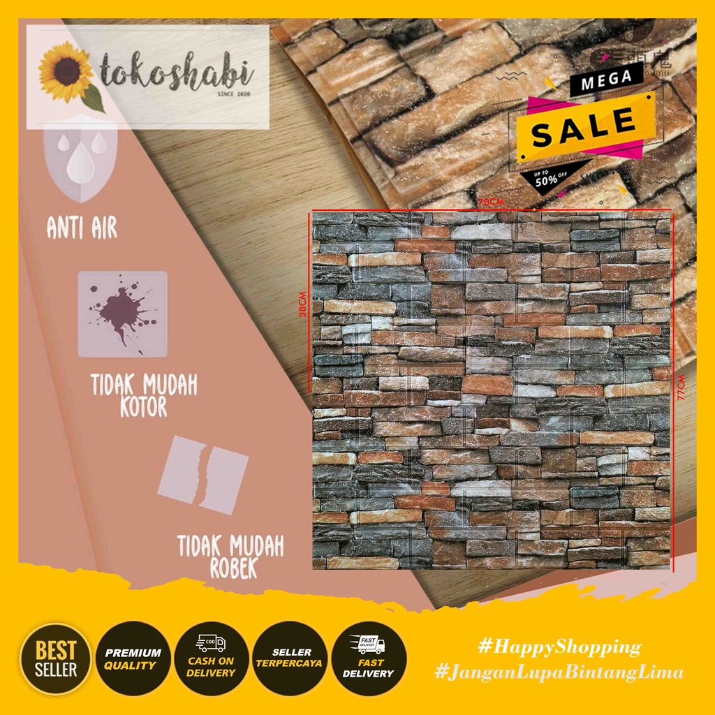 Wallfoam Sticker 3D Modern Foam Wallpaper Dinding Karakter Motif Batu Alam
