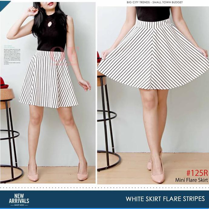 KORTING ROK ABG PANJANG MURAH. ROK FLARE PENDEK MOTIF SALUR / ROK SALUR SALE