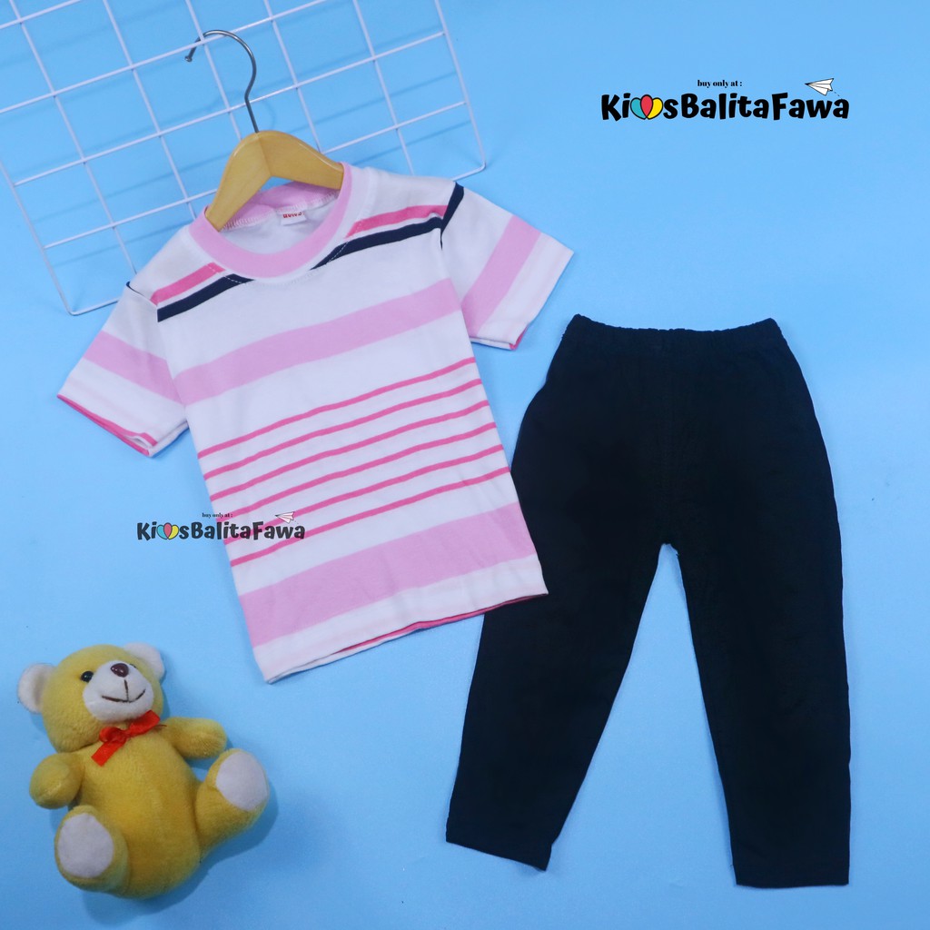 Setelan Amel uk 1-2 Tahun / Set Legging Pants Kaos Salur Celana Panjang Baju Anak Perempuan Adem