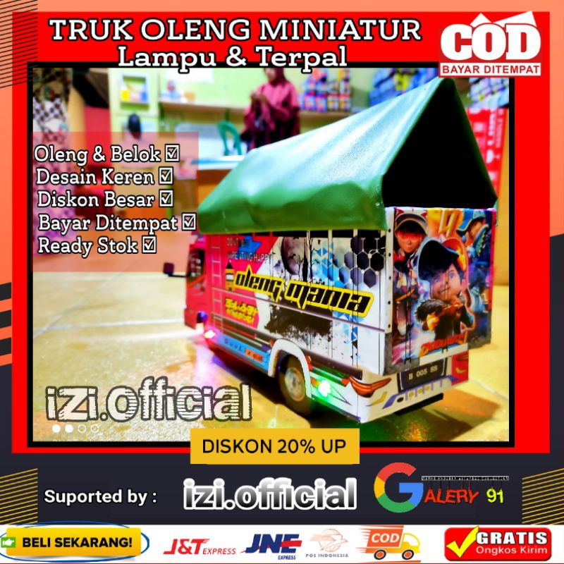 MINIATUR TRUK OLENG MINIATUR TRUK MURAH OLENG MANIA FULL LAMPU TERPAL RODA KAYU