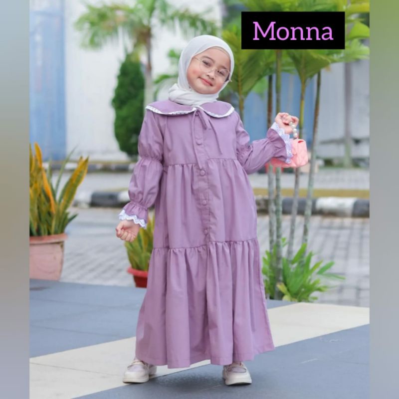 MONNA MIDI KIDS DRESS BO KATUN RAYON LD 96 CM PB 110 CM 8-10 TAHUN DAPAT GAMIS BAJU ANAK KEKINIAN SIMPLE , LUCU , DAN NYAMAN DI PAKAI