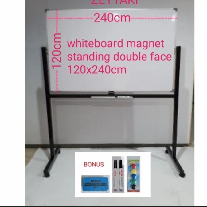 Papan Tulis Whiteboard Standing Magnet Double Face ZETTAKI 120x240cm