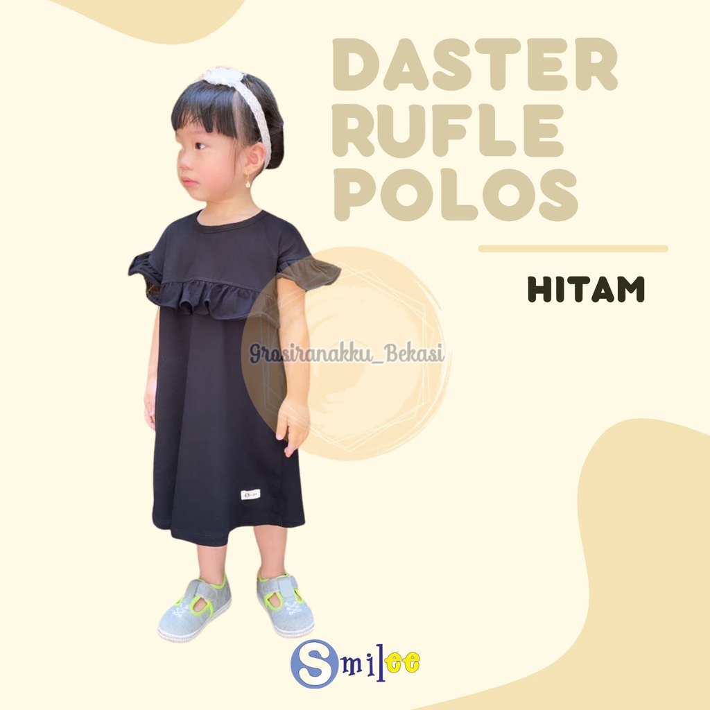 Daster Anak Rufel Polos Smilee Warna Hitam size 1-5Thn