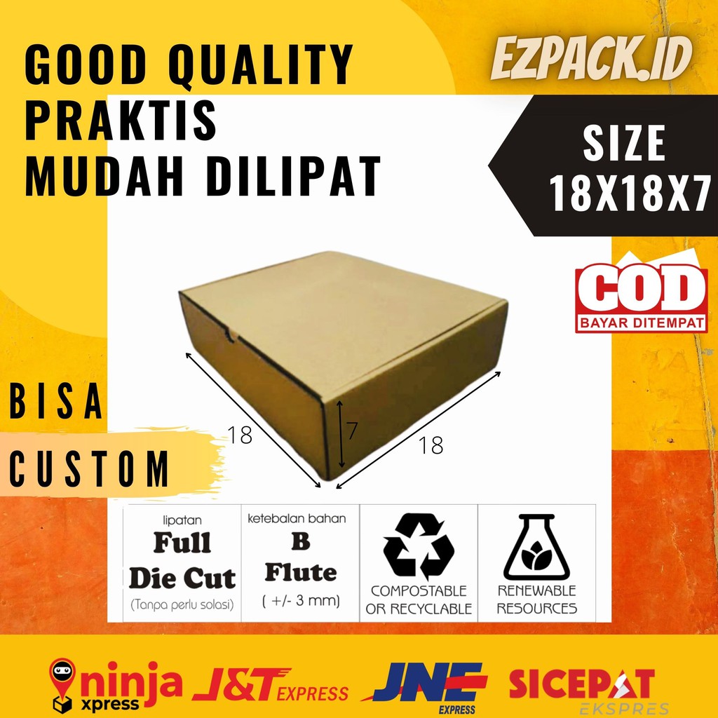 

Kardus packaging box die cut 18x18x7 kotak packing box hampers, hijab, baju, makanan (bisa custom)