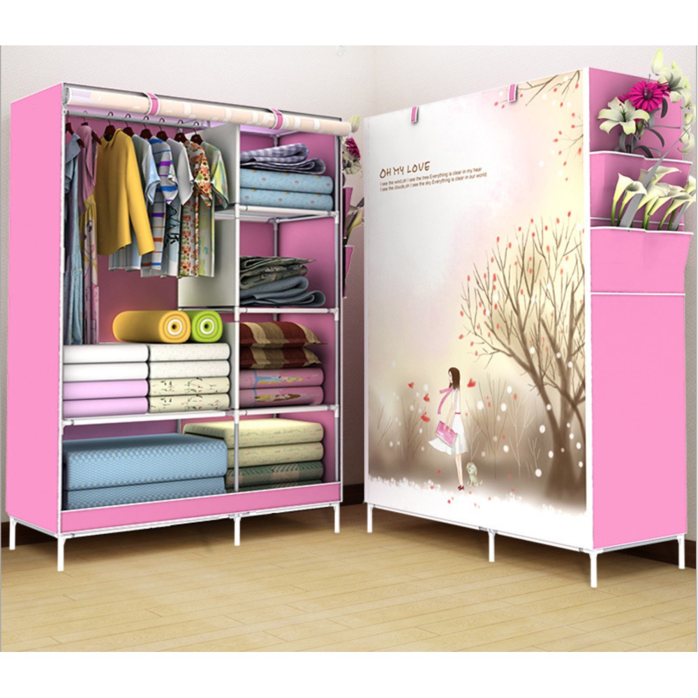 R-07 Multifunction Wardrobe With Cover / Lemari Pakaian Serbaguna Multifungsi Portable