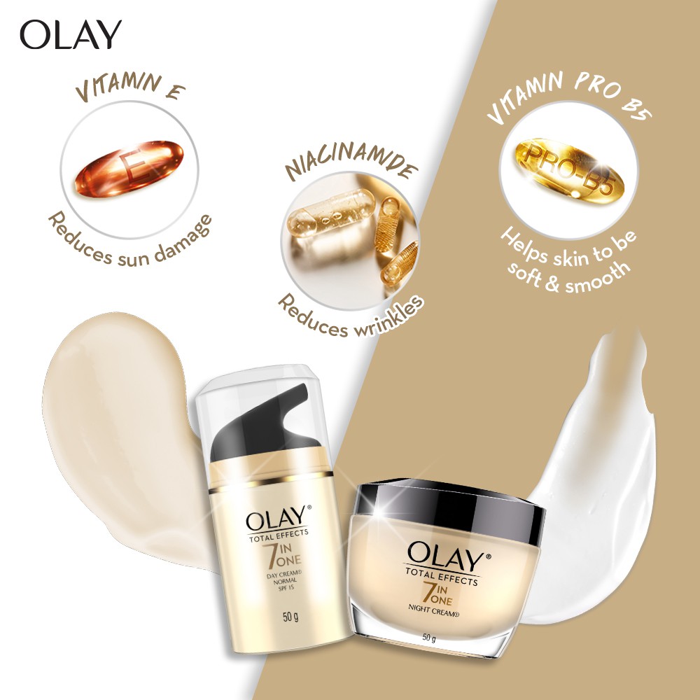 Olay Set Total Effects Niacinamide Skincare Antiaging - Day and Night Cream, Serum, cleanser