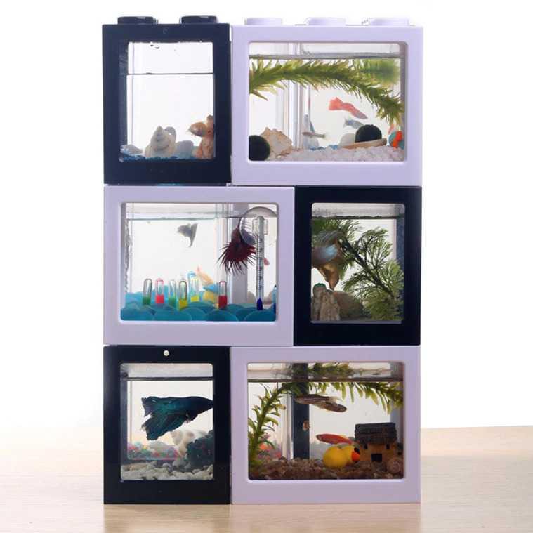 MEN SALE LARIS Aquarium Mini Bentuk Lego Terlengkap Lampu LED, Akuarium Ikan Kecil Cupang Murah Berg