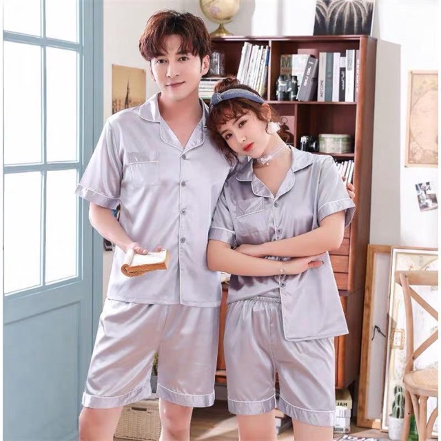 Hotpant piyama couple satin premium/setelan piyama polos satin