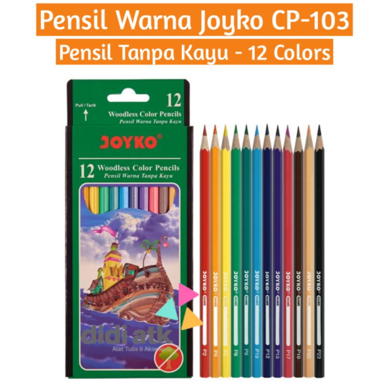 

Pensil Warna Joyko 12 CP-103 Woodless Color Pencils Tanpa Kayu