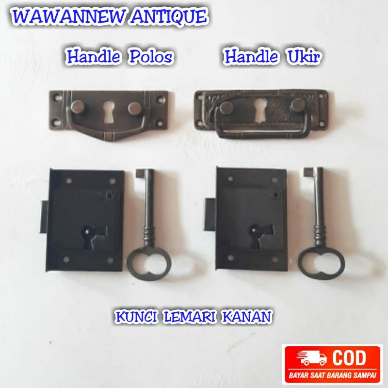 Handle / Tarikan Laci Lemari Jendela Pintu Rumah Kuningan 7.5cm + Kunci Lemari