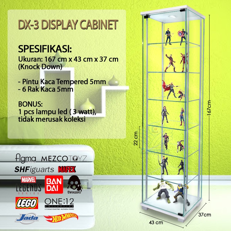 Display Cabinet Lemari Pajangan Etalase Rak Pajang Kaca 1 Pintu Parfum Tas Sneaker Action Figure Gun