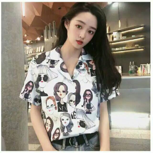 Kemeja Fashion Wanita Retro Motif Cantik Unik Baju Hem Kancing Busui Friendly Baju Korea Style