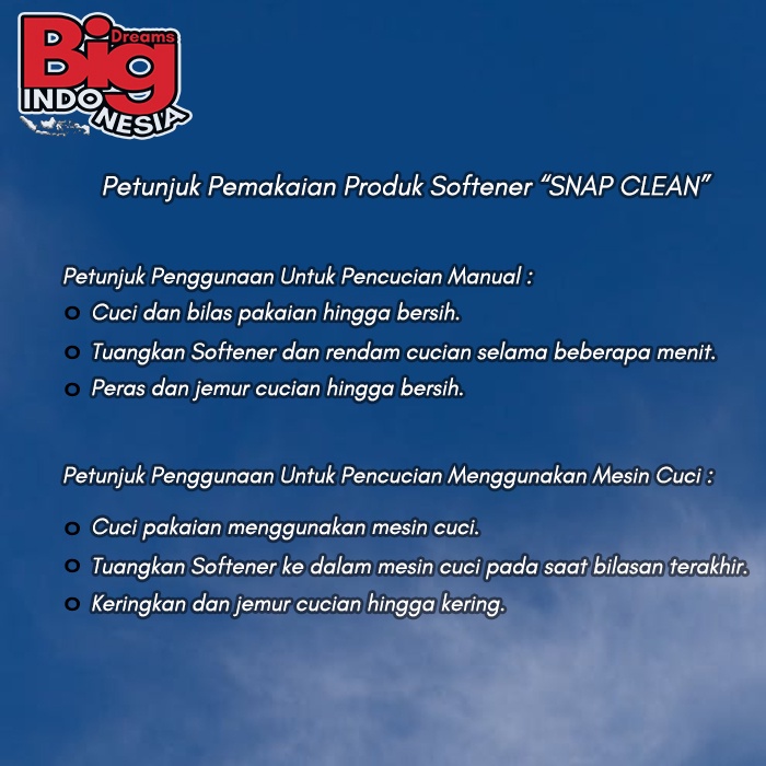 Softener Pewangi Pelembut Pakaian Snap Clean 4 Liter Instant Sameday