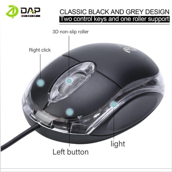 (DAP) Mouse Wired DAP Model  D-M119 2.4GHz Optical 1200DPI dengan Receiver USB 2.0 Mouse Dm119 Dap