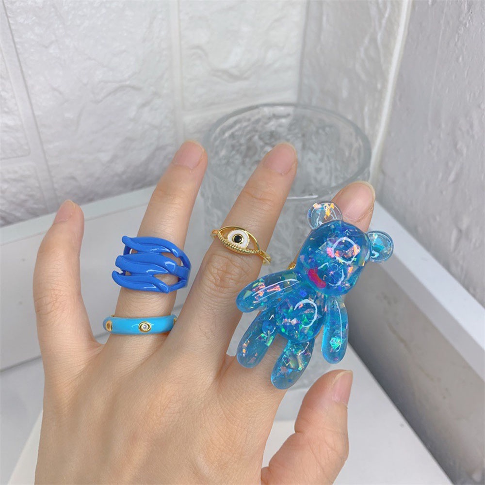 Needway  Gifts Finger Ring Korean Party Jewelry Ring Violent Bear|Color Jelly Color Sweet Bear Crystal Fashion Accessories/Multicolor