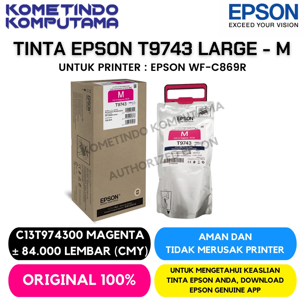 T9743 Magenta LARGE Tinta Epson Merah WorkForce Pro WF-C869R Ink Pack 100% ORIGINAL C13T974300
