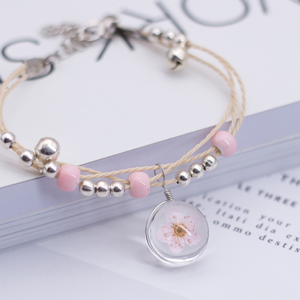 Hu Hu Hu Hu Hu Alat Bantu Pasang Kacamata♡ Gelang Tali Anyam Handmade Dengan Bola Kaca Isi Bunga Kering Untuk Wanita