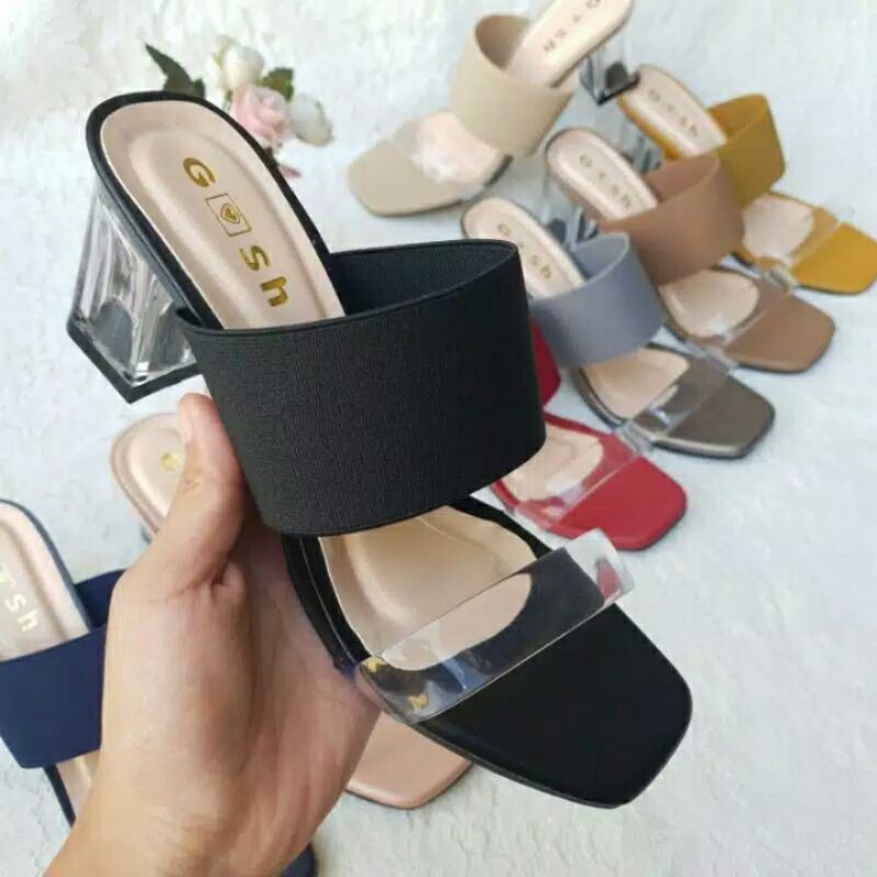 Sandal Wanita/Heels Kaca/Heels Hak Tahu Transparan