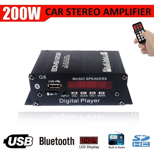 Kit Digital Mp3 Player Power Amplifier MIni G8 &quot; BOMBARDIR &quot; 200W HIFI Car Audio Stereo 2 Channel USB Mp3 Bluetooth SD FM 12V Speaker Subwoofer + Remote