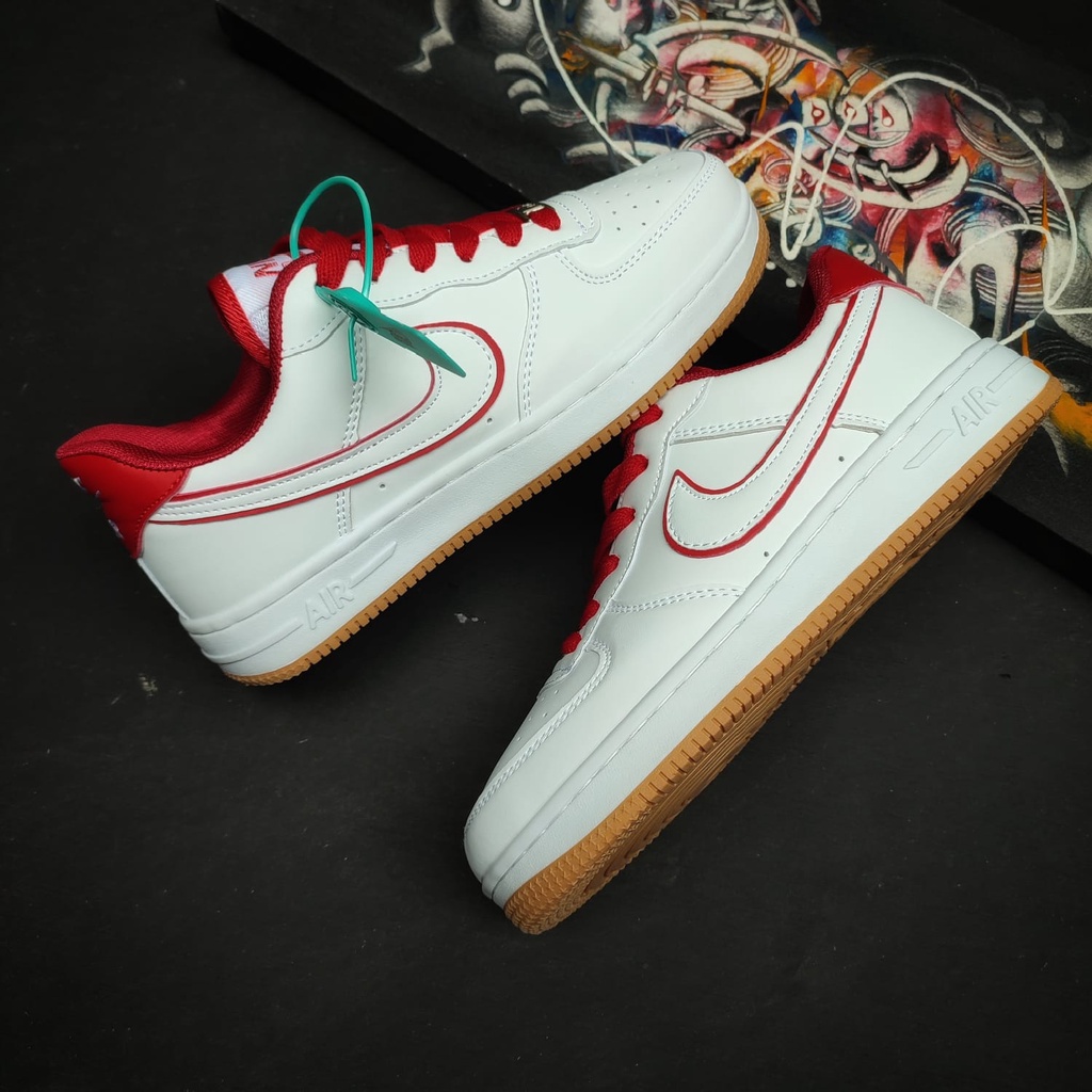 PROMO Sepatu Sneakers Pria dan Wanita Terbaru Nike Air Force 1 Shadow Low White Red Import Pemium, Harga Termurah