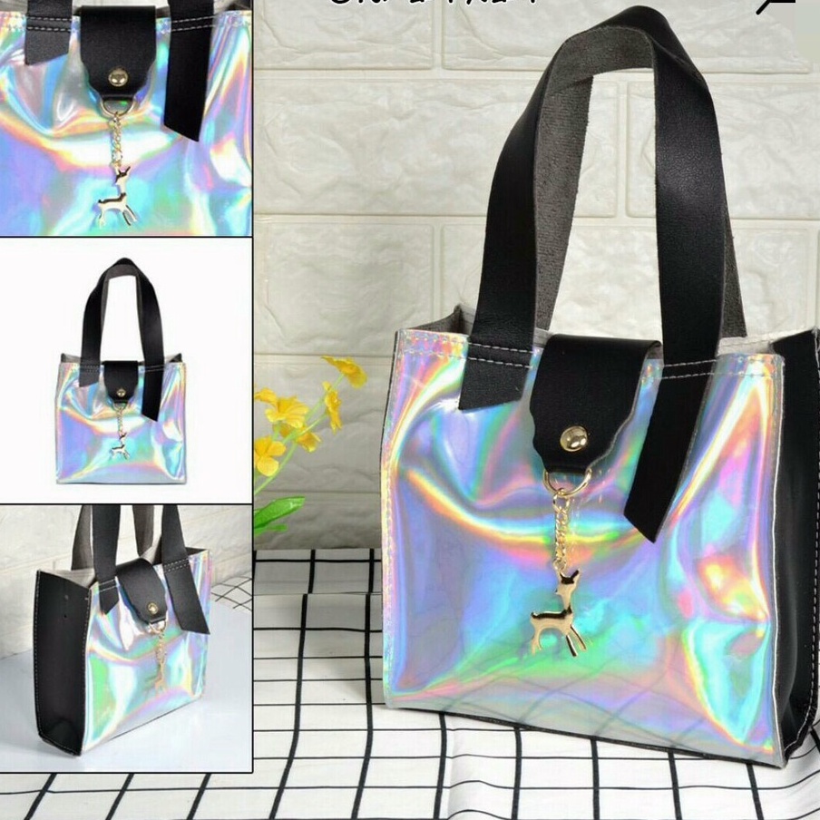 YBS Tote bag - pouch - tas tenteng mika gliter - hologram fashion termurah W-101