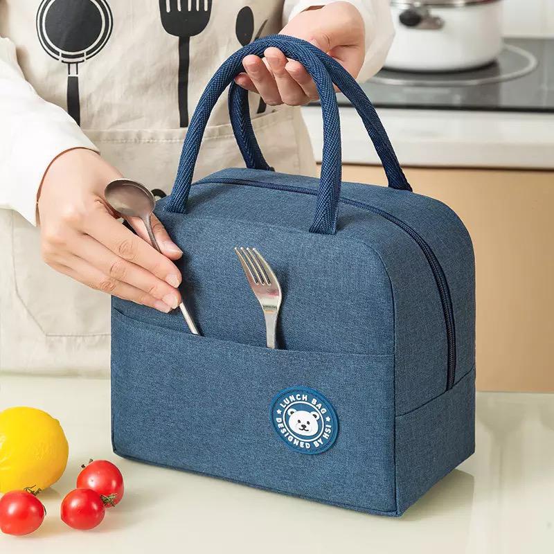 portable lunch bag cooler thermal insulated / tempat bekal makan alumunium foil insulation / tas lunch box bento picnic