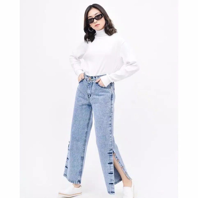 VIYI KULOT JEANS BELAH KANCING SAMPING // DORIA KULOT BELAH PREMIUM