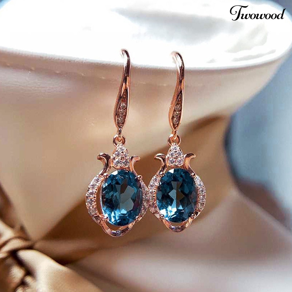 Twowood 1 Pair Hook Earrings Faux Topaz Rhinestones Ladies Bright Luster Long Lasting Drop Earrings for Wedding