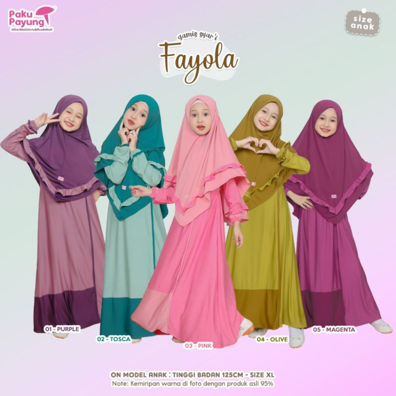 Gamis Syar'i Fayola By Paku Payung PPC Terbaru Set Baju Muslim Jilbab Anak Branded Berkualitas Premi
