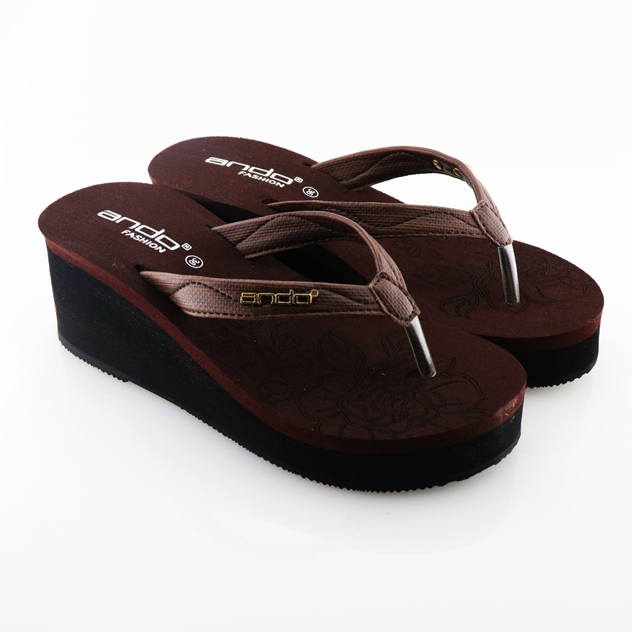Ando Senorita Coklat - Sandal Wedges Wanita Ando Surabaya