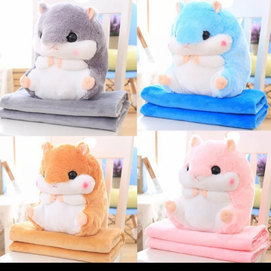 Boneka Bantal Selimut Hamster Lucu Balmut Hamtaro 3 in 1 karakter anak