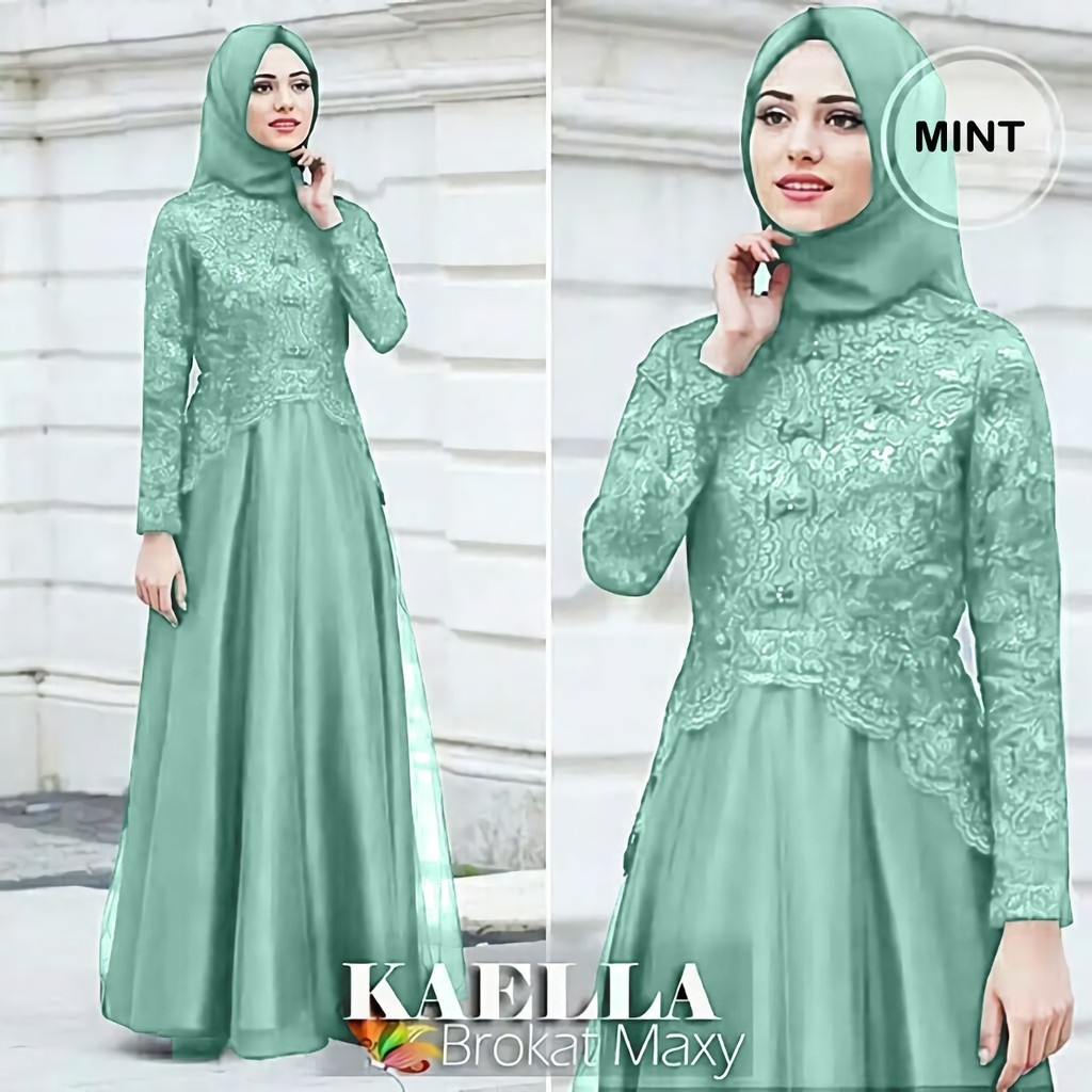 (COD) MAXI KAELLA / GAMIS SYARI MUSLIMAH / MAXI DEWASA / MAXI BRUKAT GLITER-BRUKAT MINT
