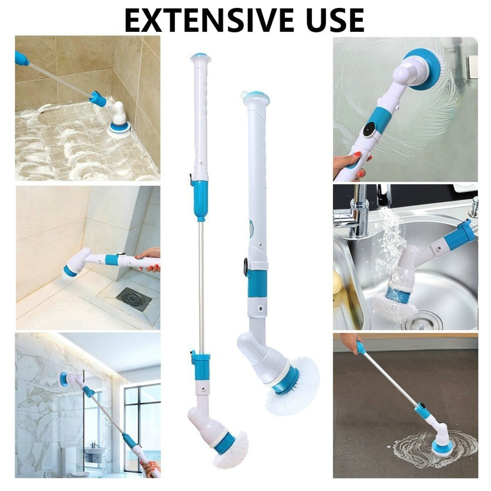 TaffHOME Hurricane Spin Scrubber Sikat WC Elektrik Bathroom Kitchen Cleaning Tools Set PUTIH