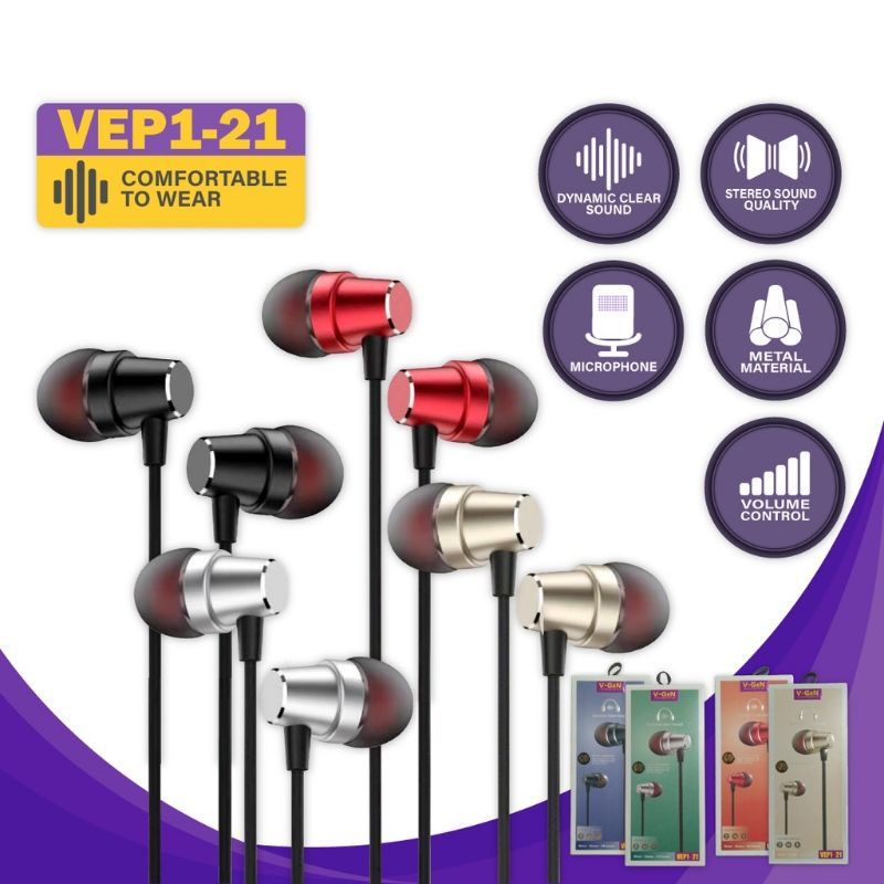 new~Handsfree V-GeN vep1-21 Wired Earphone Headset Original Extra Bass
