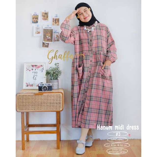 HANUM MIDI DRESS #3 BY GHAFFA THE LABEL / MIDI KOTAK-KOTAK LD116 / baju wanita muslimah flanel