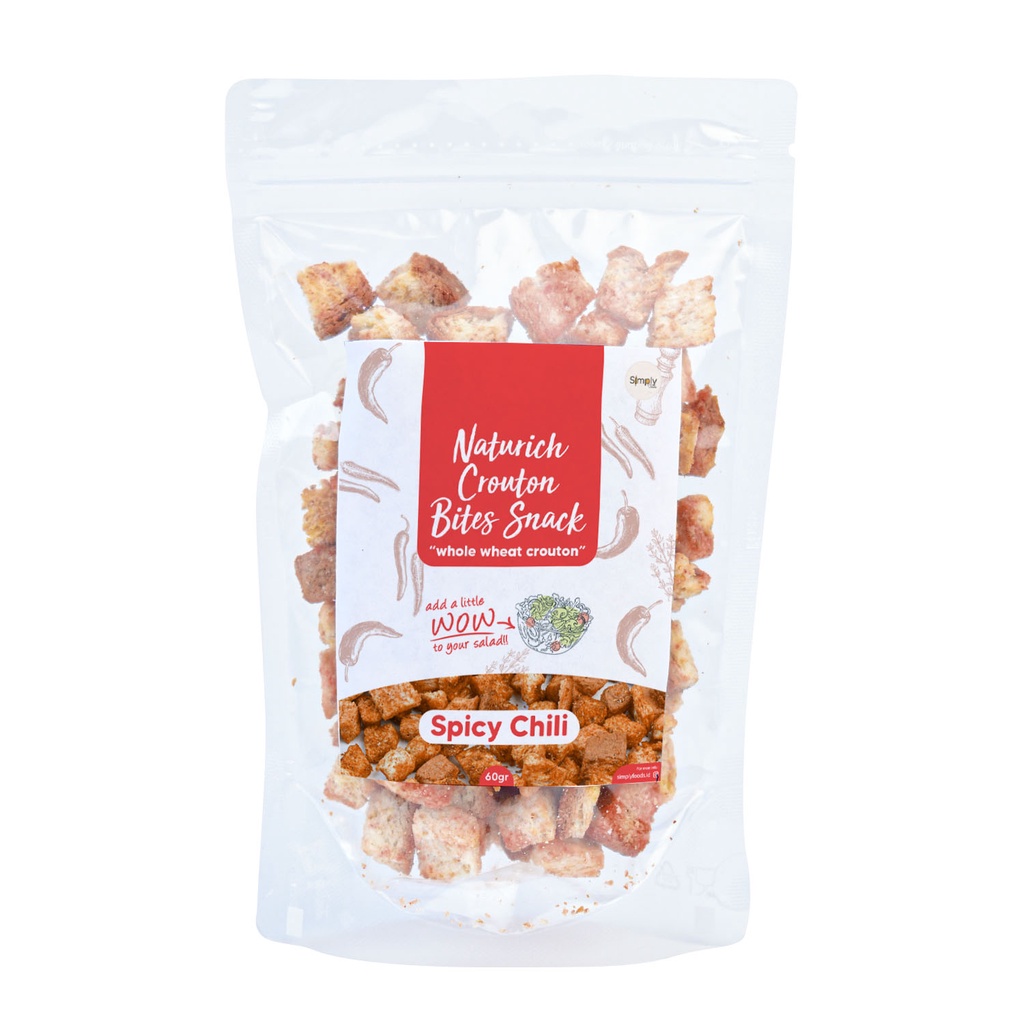 Simply Premium Crouton Bites Snack Spicy Chili 60 Gr