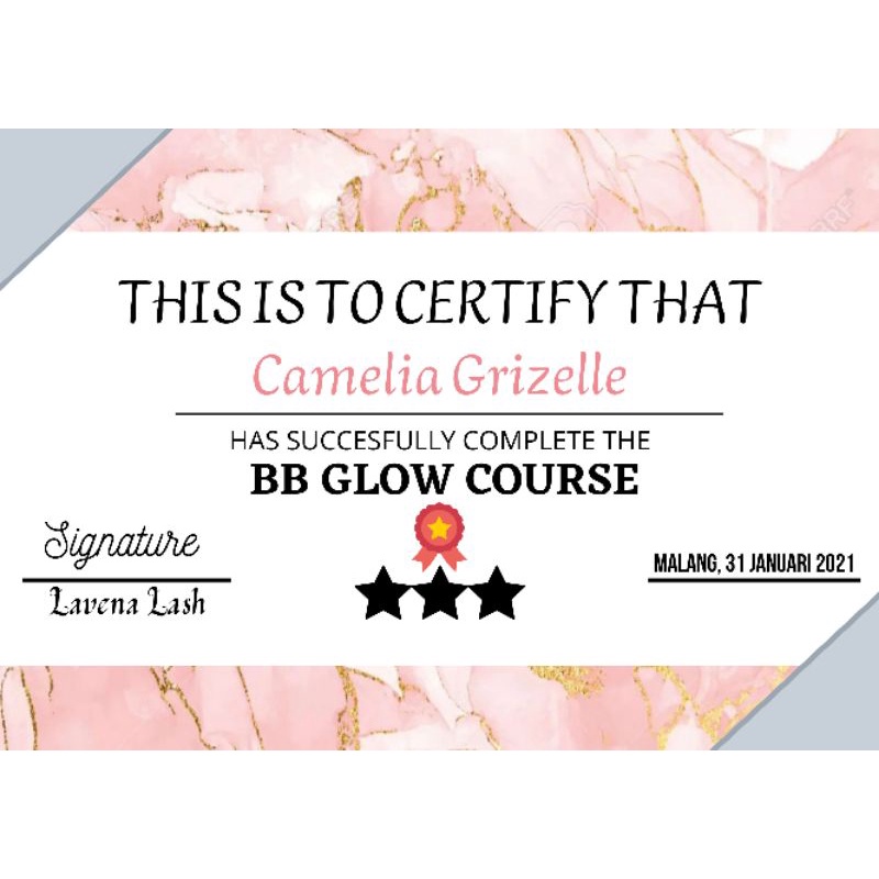 CERTIFICATE SALON EYELASH EXTENSION, LASH LIFT, SULAM ALIS, FACIAL, BB GLOW, DLL
