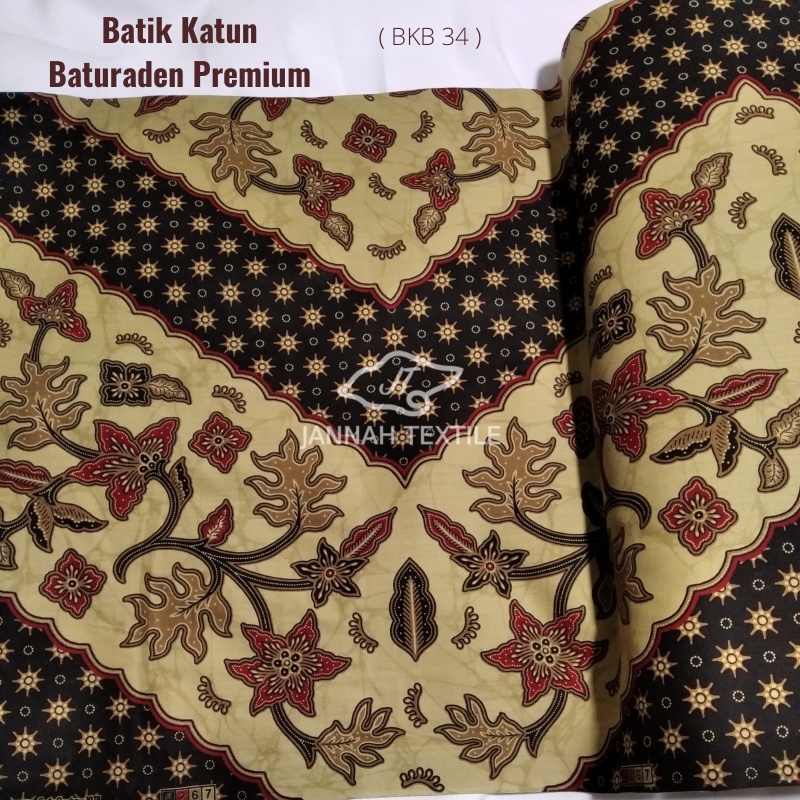 KAIN BATIK KATUN PRIMISIMA BATU RADEN PREMIUM BKB34 MOTIF DAUN CREAM-HITAM