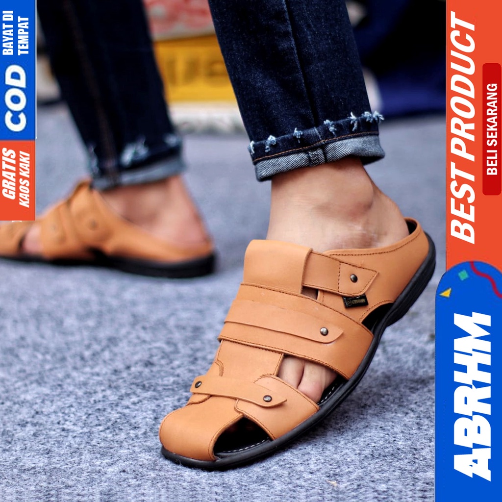 Sepatu Sandal Casual Kulit Asli Bustong Tutong Sendal Slop Original Murah Terbaru Kekinian