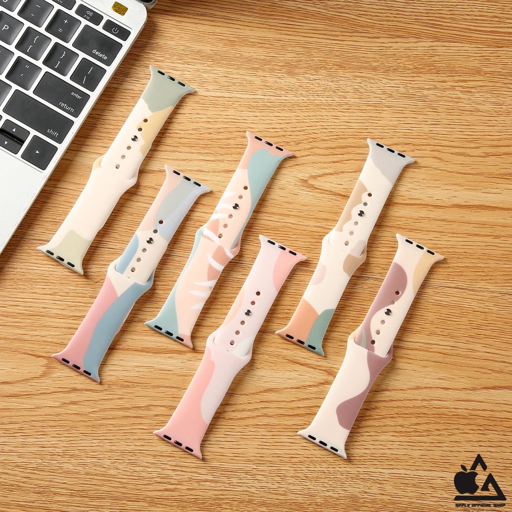 Korean Morandi Pattern Tali Strap Apple Watch  38mm 40mm 41mm 42mm 44mm 45mm SERIES 8 ULTRA 49MM SERIES 8 Series 1 2 3 4 5 6 7 SE Sport Band Strap iWatch Jam Tangan Smart Silicone ABSTRAK Bracelet Candy Polos Silikon Rubber Case