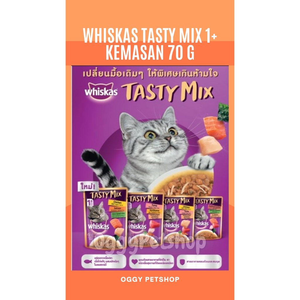 WHISKAS TASTY MIX ADULT 1+ Wiskas Makanan Kucing Dewasa Basah Pouch 70 Gr