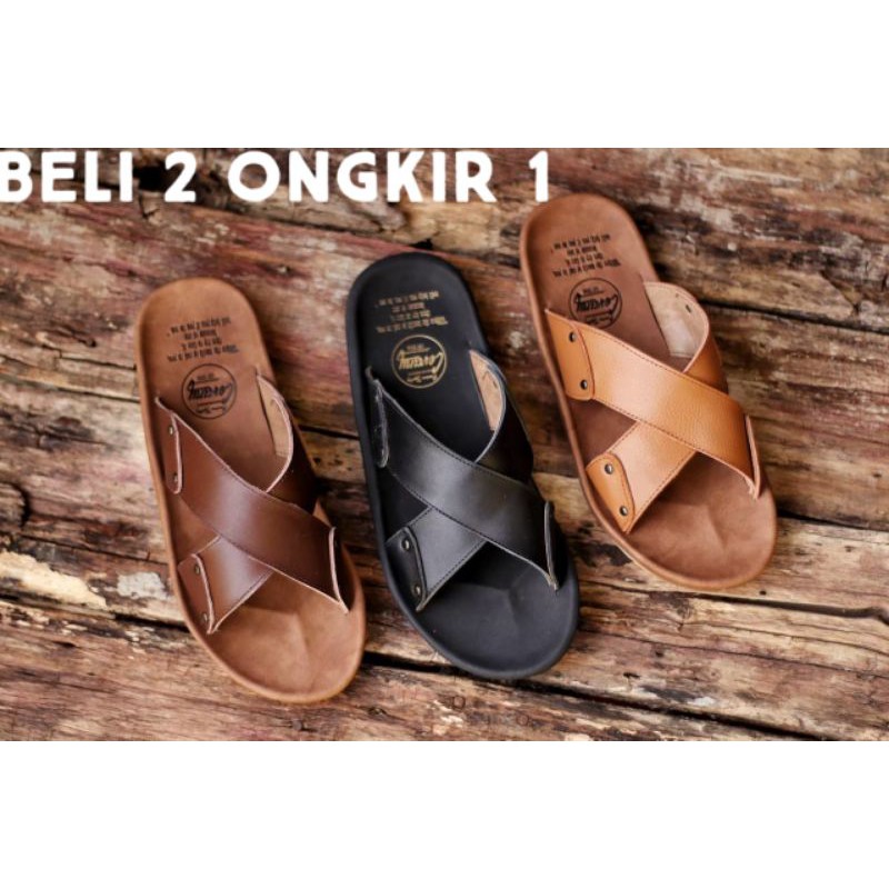 XMIN BROWN Sandal pria kulit asli cevany original handmade sandal jepit kulit pria bisa COD