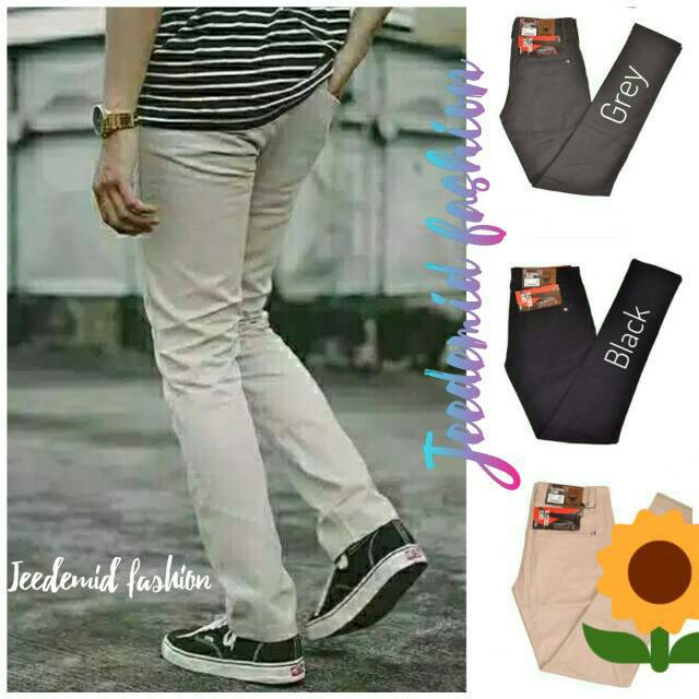 CELANA CINO Panjang Pria  Slimfit KERJAHARIAN Santai Casual Formal Hitam Abu Cream Mocca Size 27-38